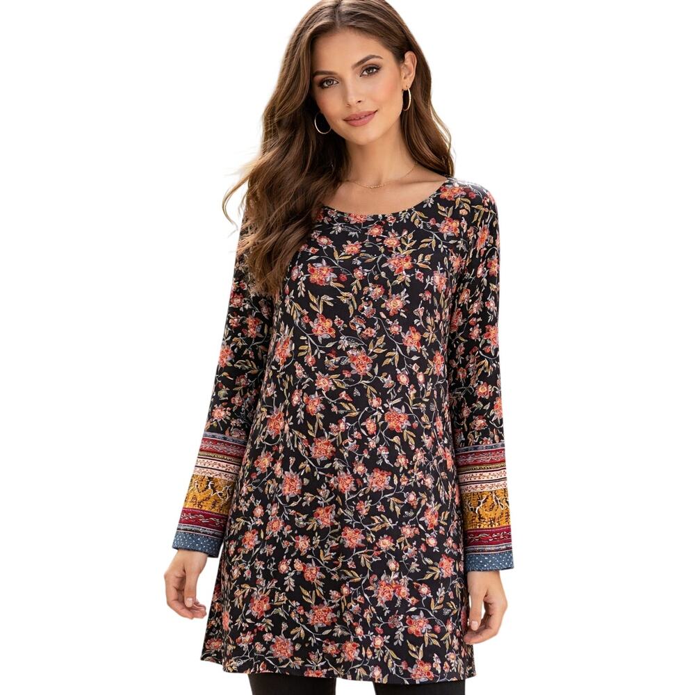J. Jill Wearever Collection Floral Top Womens XL Navy Multicolor Knit Tunic